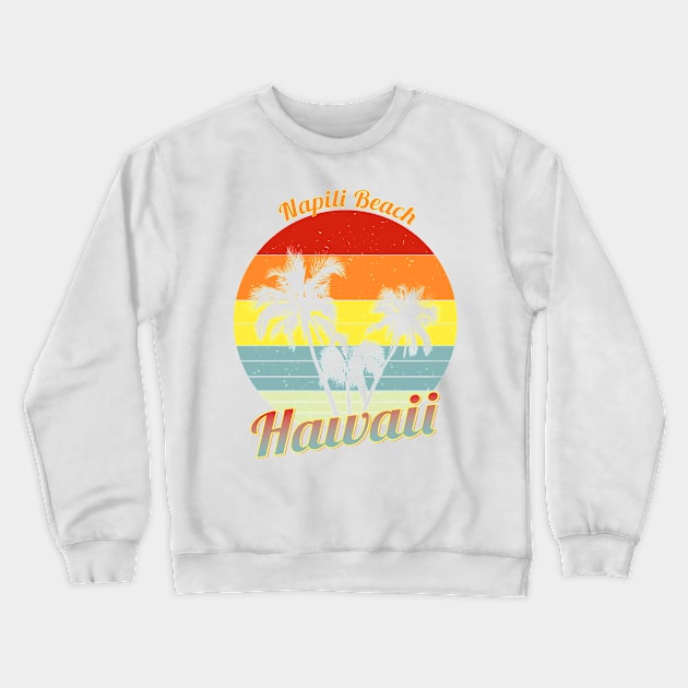 Napili Beach Hawaii Retro Tropical Palm Trees Vacation Crewneck Sweatshirt by macdonaldcreativestudios